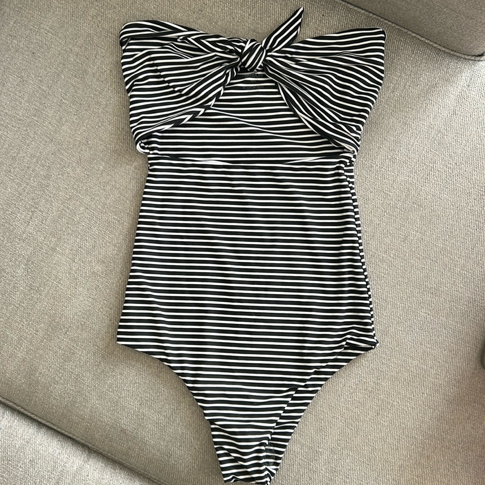 Mikoh one piece strapless bathing suit navy and white striped small